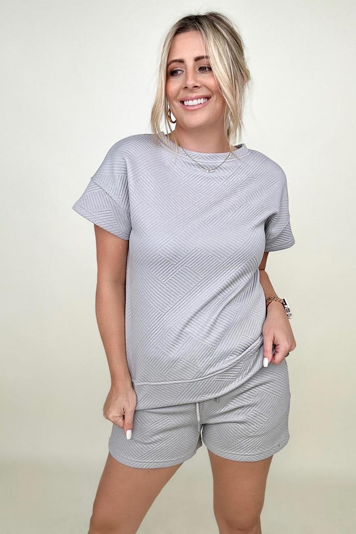 Timeless Textured Crewneck Top and Drawstring Shorts Set - 22 Palms Boutique