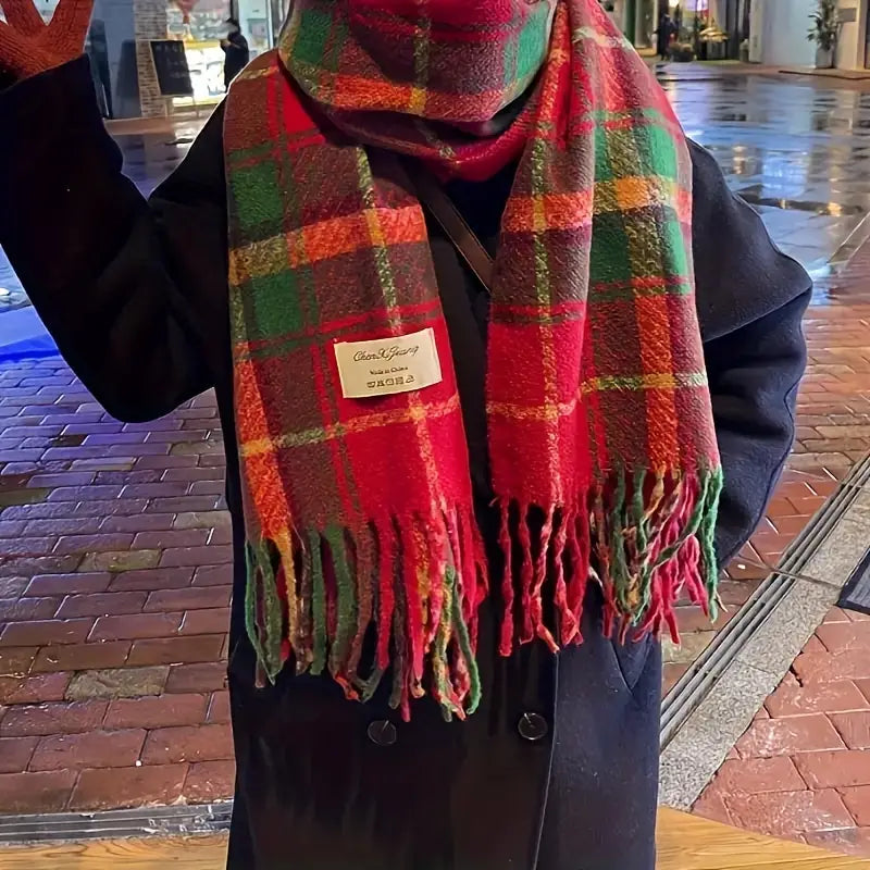 Christmas Plaid Tassel Scarf - 22 Palms Boutique