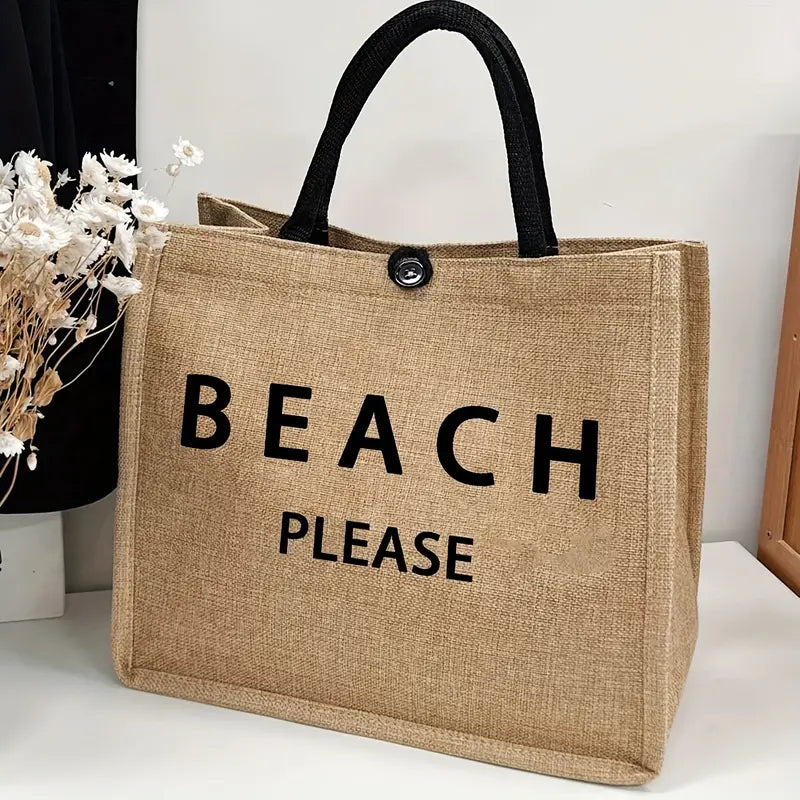 Beach Please burlap tote bag