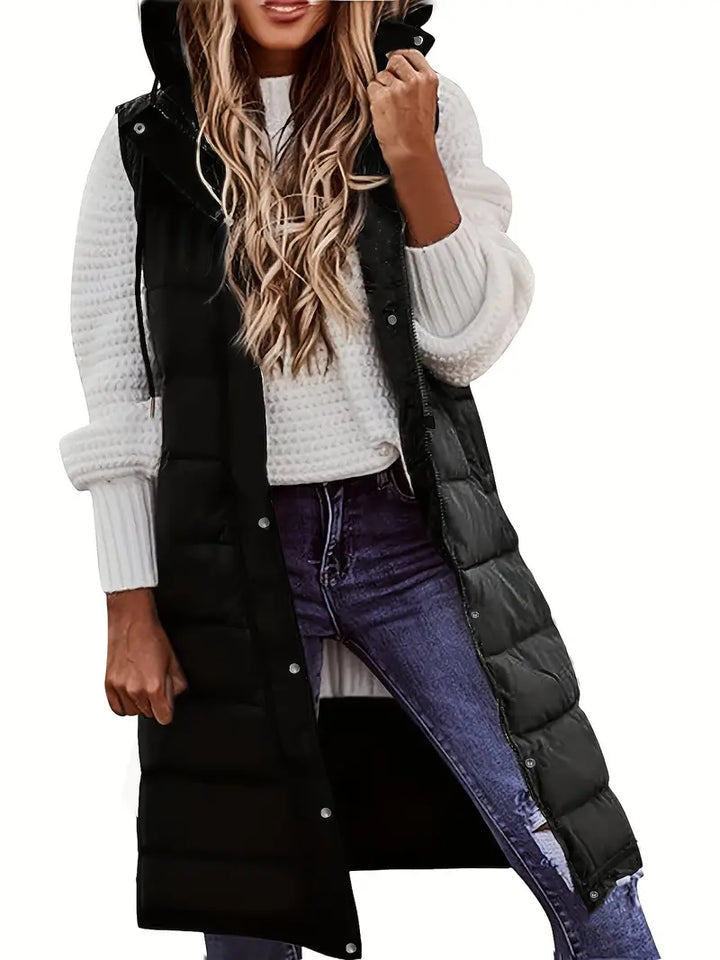 Hooded Longline puffer vest coat - 22 Palms Boutique