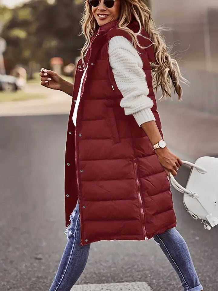 Hooded Longline puffer vest coat - 22 Palms Boutique