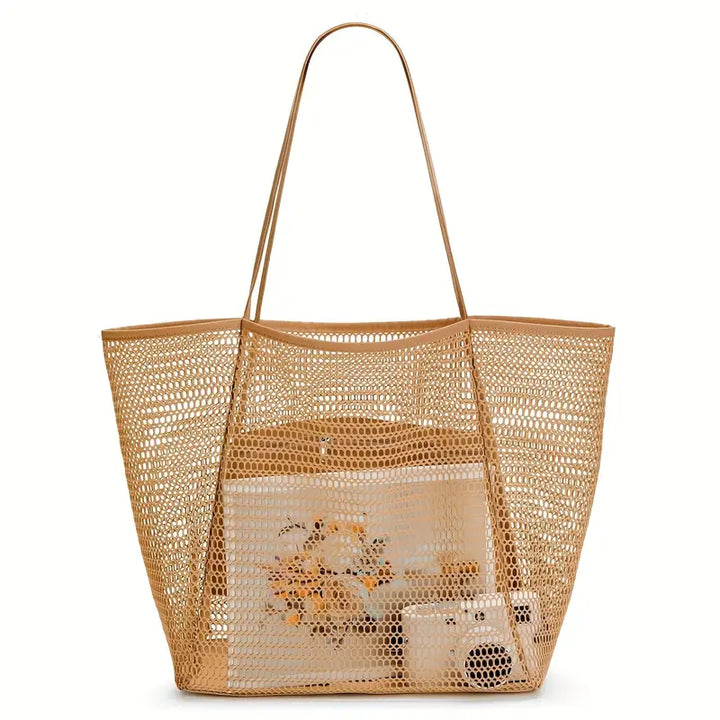 Large Mesh Beach Bag in Khaki