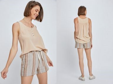 Scoop Neck Flowy Tank - Beige - 22 Palms Boutique