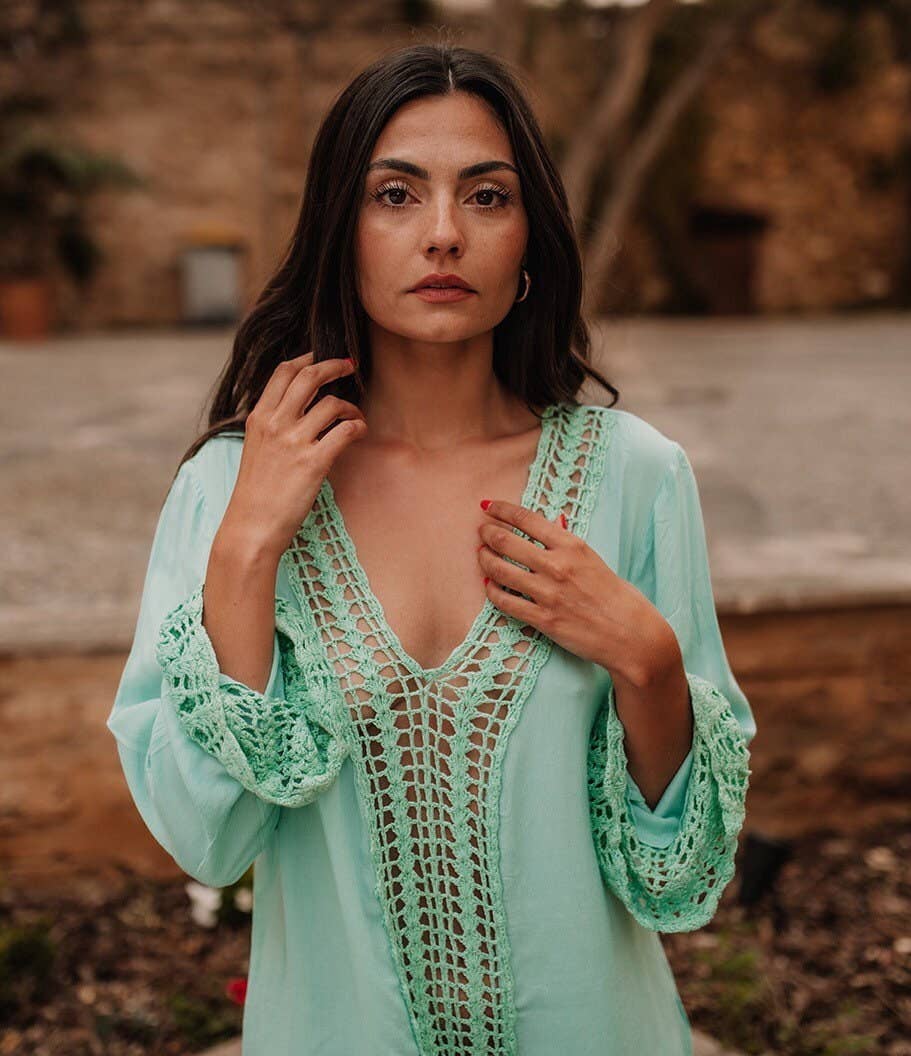 Isa Summer Short Boho Resort Cover-up - Sea Green - 22 Palms Boutique