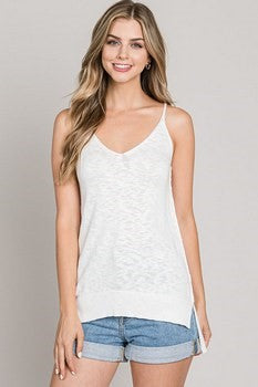 V-Neck Knit Tank - Ivory - 22 Palms Boutique