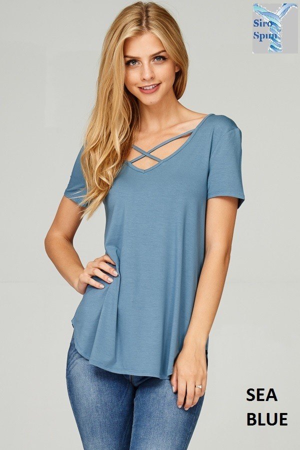 Micro Modal Jersey Crisscross V-Neck short sleeve top - 22 Palms Boutique