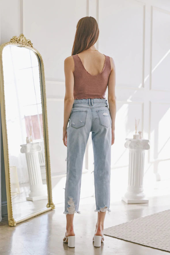 KanCan Hi-Rise Distressed Mom Jean - 22 Palms Boutique