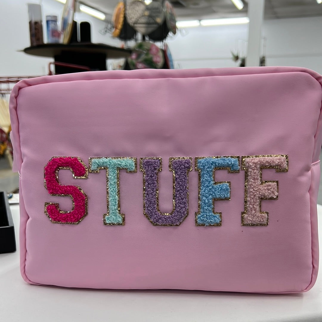 Chenille Varsity Letter Stuff Bag, Pink Nylon - 22 Palms Boutique