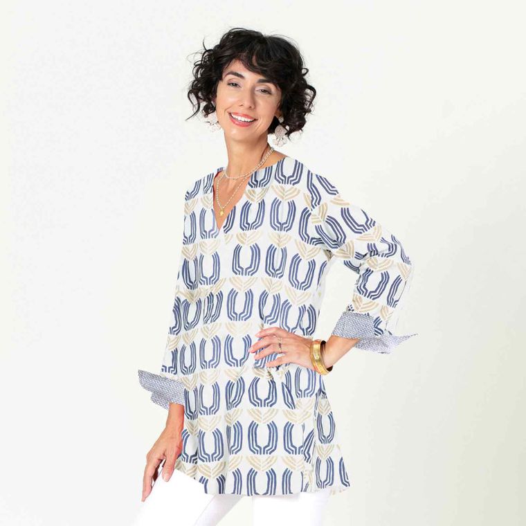 JUNO NAVY blu Cotton Kurta Tunic - 22 Palms Boutique