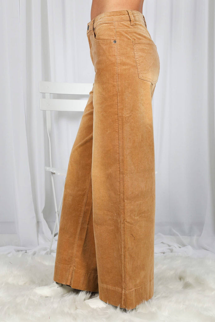 Stone Washed Cotton Corduroy Cropped Pants in Camel