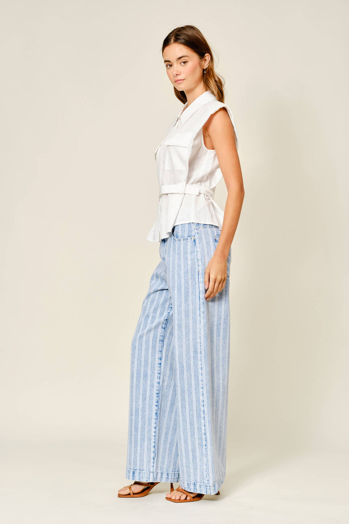 Striped Denim Straight Pants