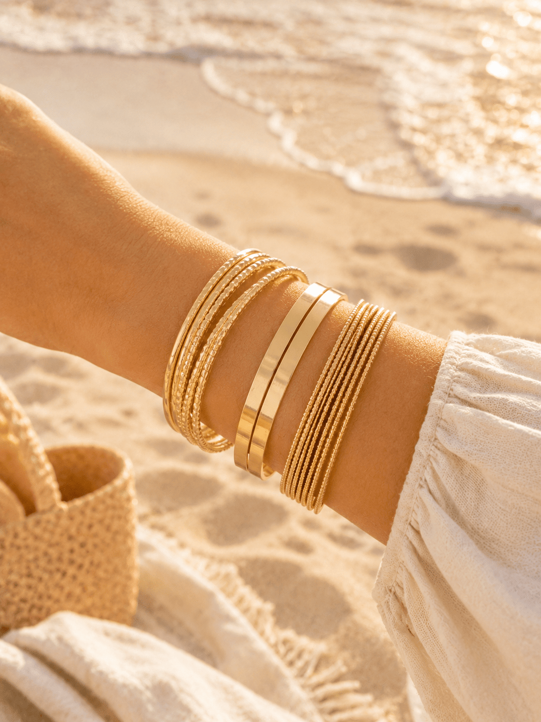 14 Pcs Gold Bangle Bracelet Stack - 22 Palms Boutique
