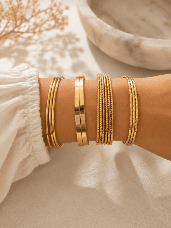 14 Pcs Gold Bangle Bracelet Stack - 22 Palms Boutique