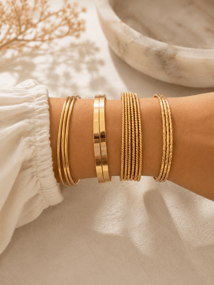 14 Pcs Gold Bangle Bracelet Stack - 22 Palms Boutique