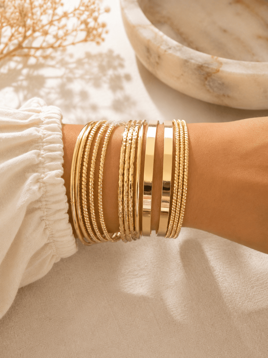 14 Pcs Gold Bangle Bracelet Stack - 22 Palms Boutique