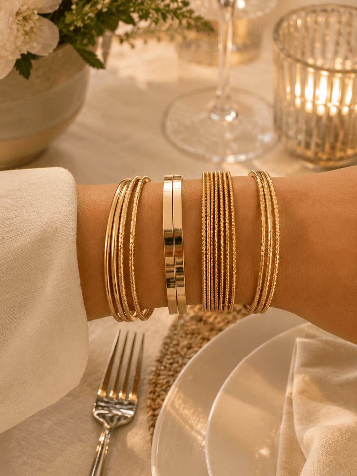 14 Pcs Gold Bangle Bracelet Stack - 22 Palms Boutique