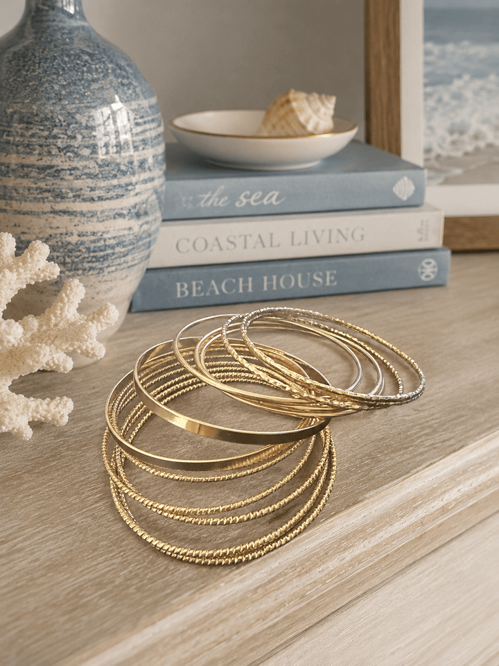 14 Pcs Gold Bangle Bracelet Stack - 22 Palms Boutique