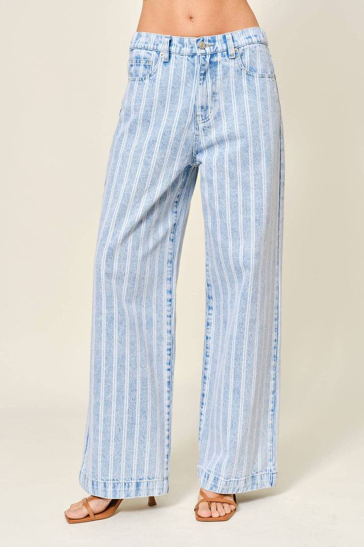 Striped Denim Straight Pants