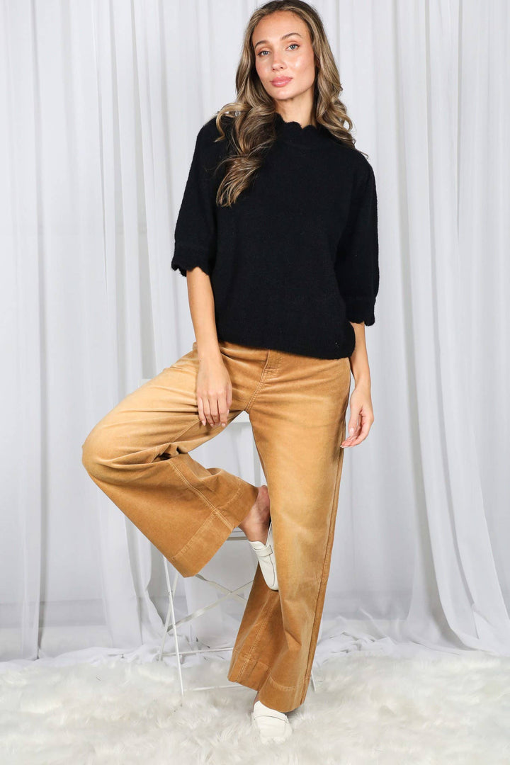 Stone Washed Cotton Corduroy Cropped Pants in Camel