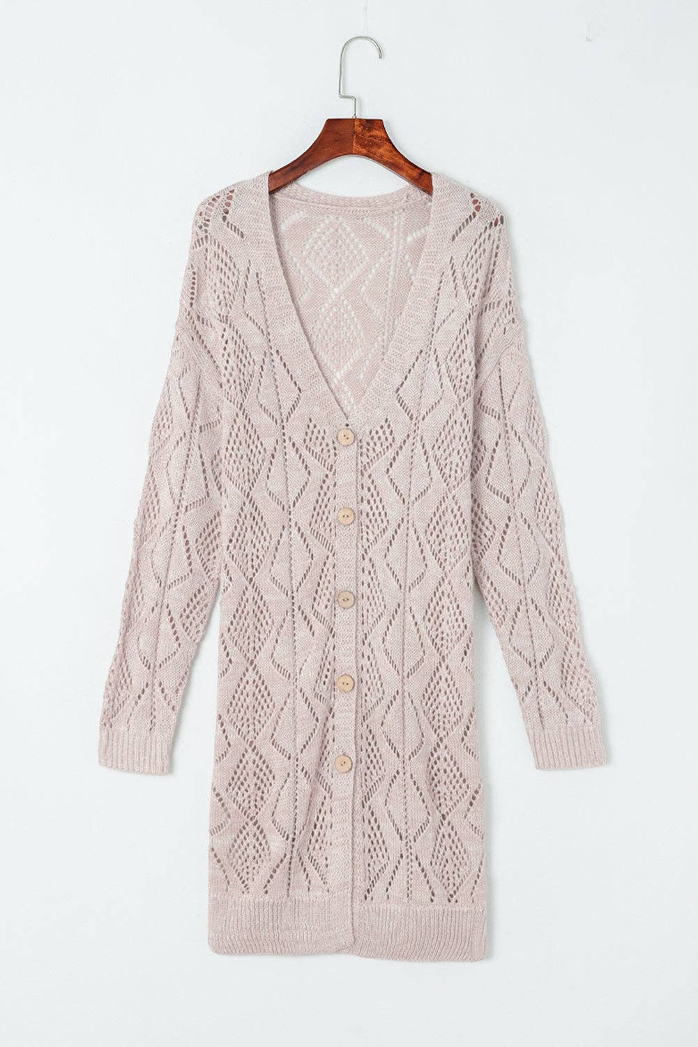 Khaki Openwork Knit Cardigan - 22 Palms Boutique