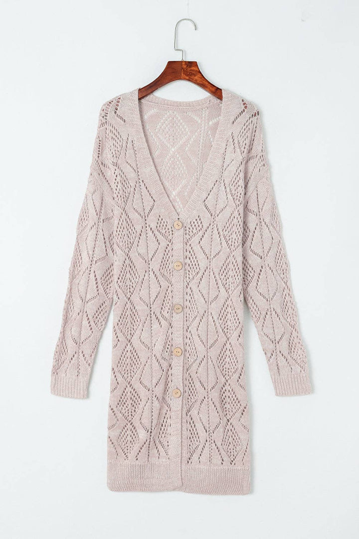 Khaki Openwork Knit Cardigan - 22 Palms Boutique