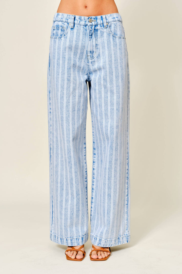 Striped Denim Straight Pants