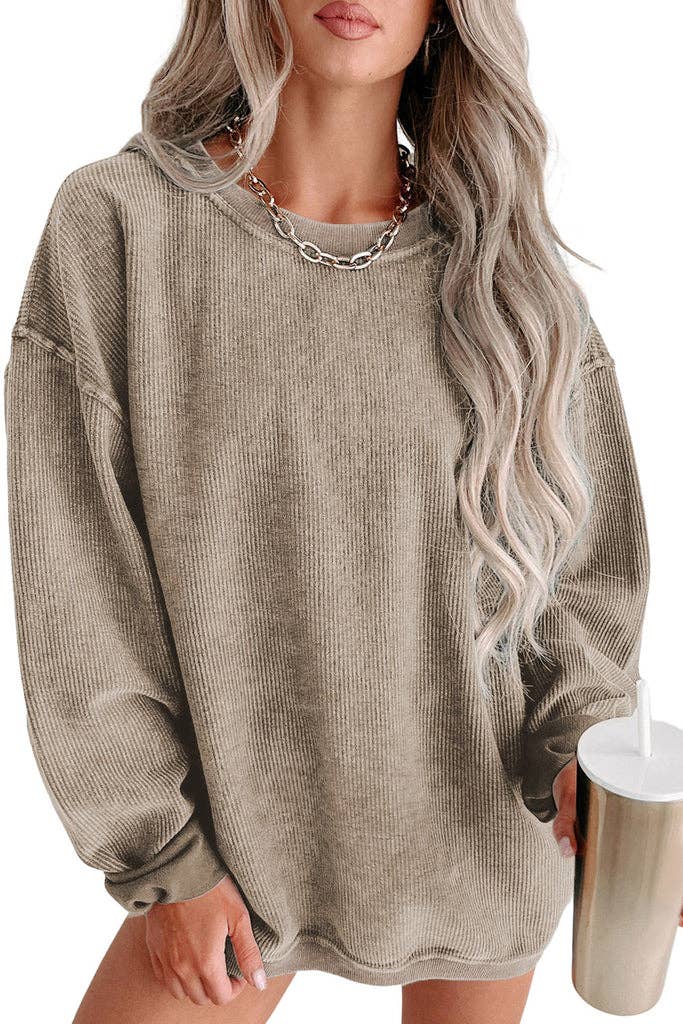 Washed Ribbed Pullover Sweatshirt - 22 Palms Boutique