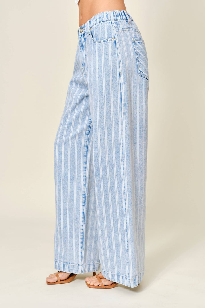 Striped Denim Straight Pants