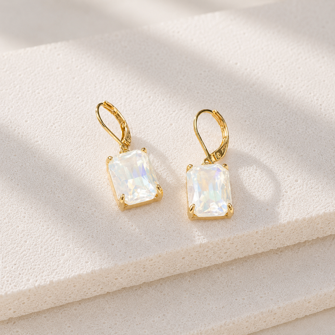 Emerald-Cut Crystal Lever Back Earrings