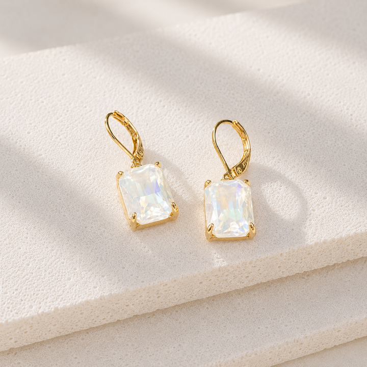 Emerald-Cut Crystal Lever Back Earrings