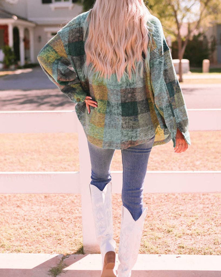 Brushed Plaid Pocketed Oversize Shacket - 22 Palms Boutique