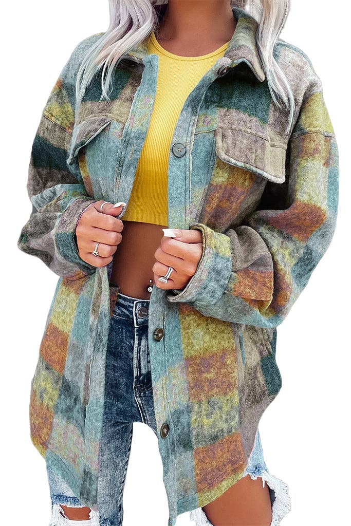 Brushed Plaid Pocketed Oversize Shacket