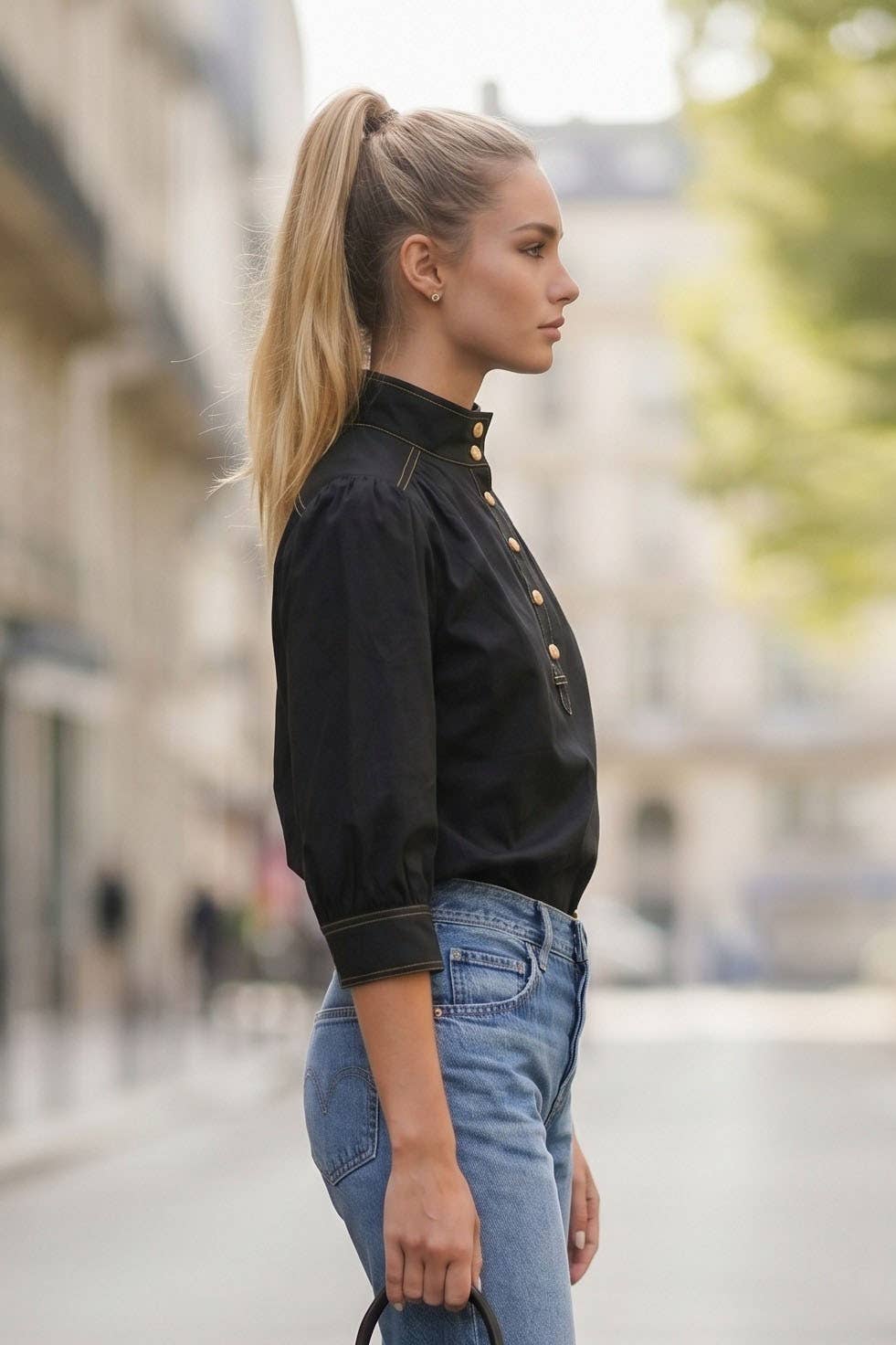 Giselle High Neck Blouse in Black