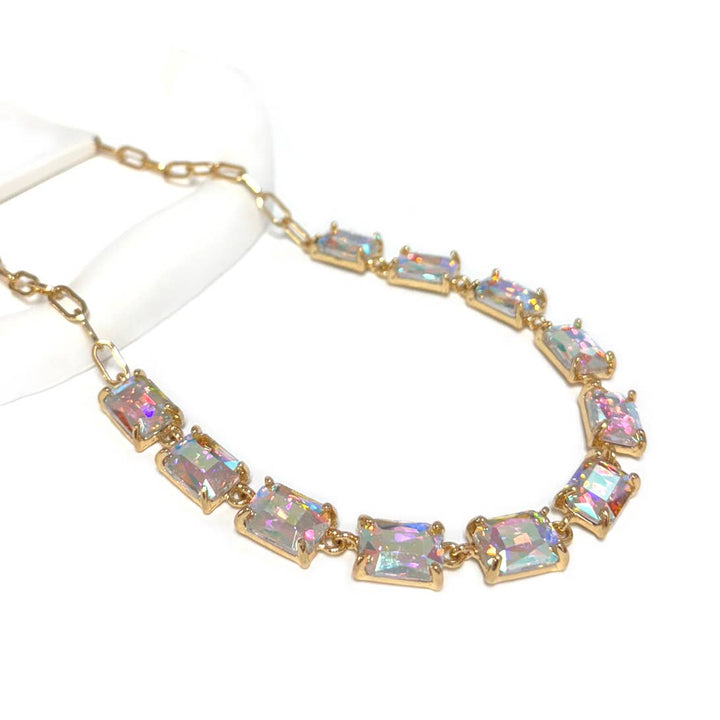 Emerald Cut Crystal Link Necklace