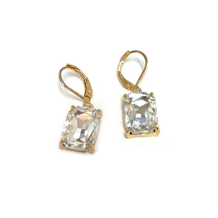 Emerald-Cut Crystal Lever Back Earrings