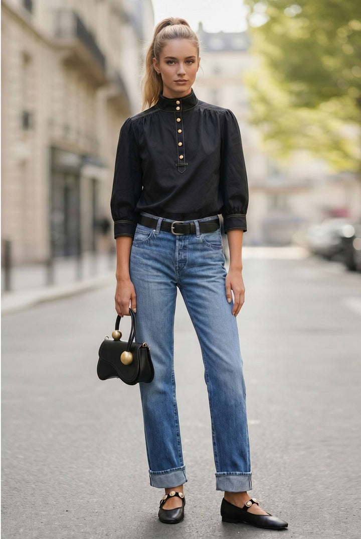 Giselle High Neck Blouse in Black
