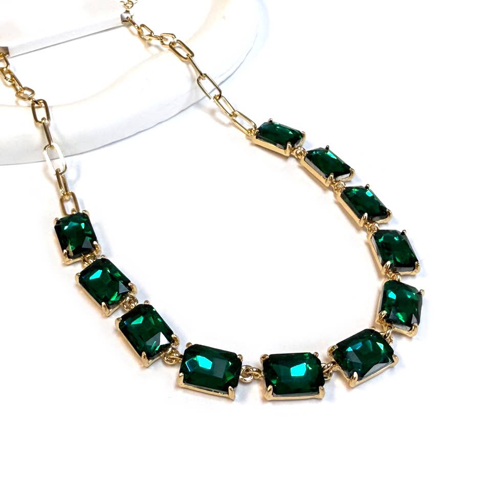 Emerald Cut Crystal Link Necklace