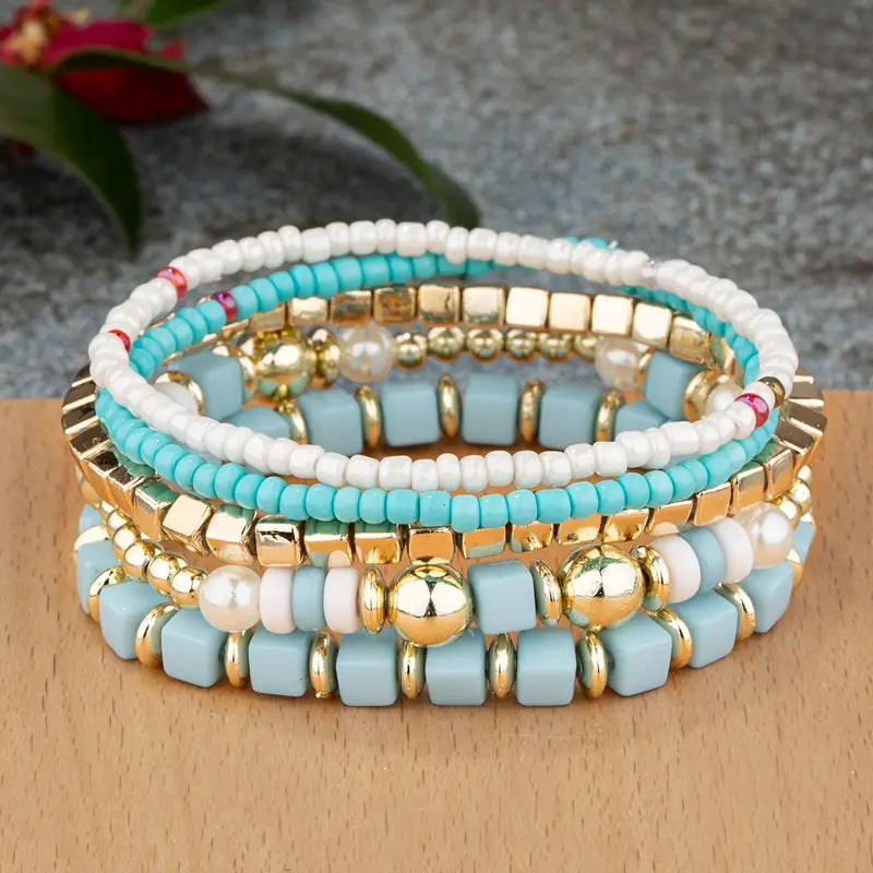 Multi beaded bracelet stack set in Blue