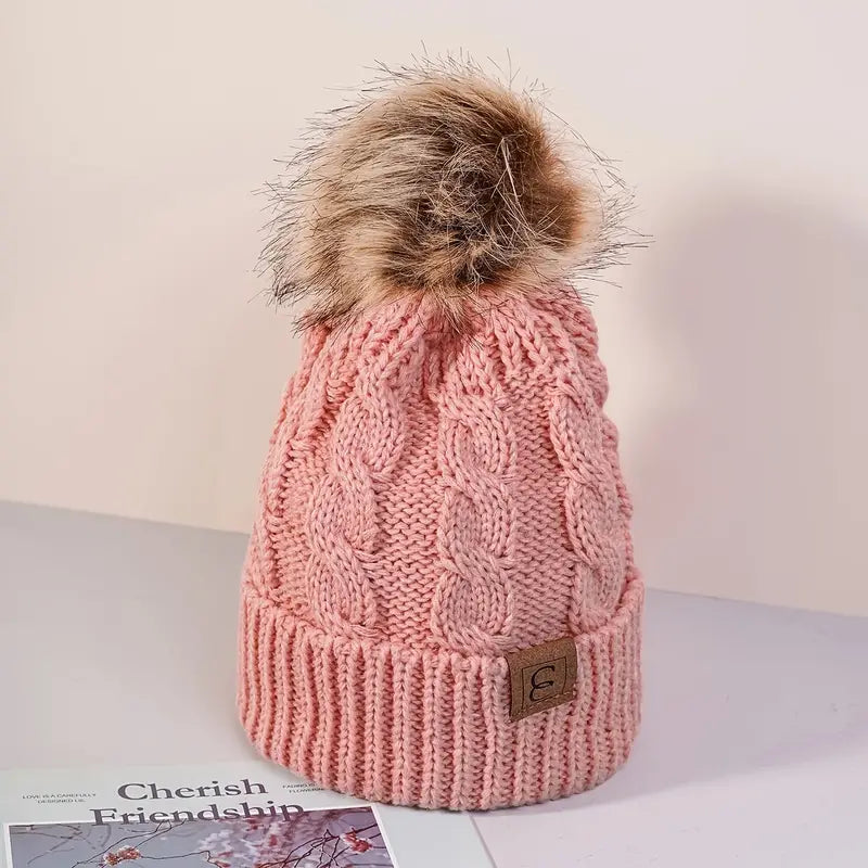 Classic Ribbed Knitted Beanie With Pom, multiple colors
