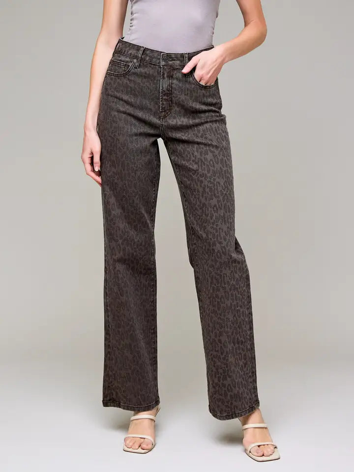 Hidden Jeans Brown Cheetah High Rise Stretch Classic Straight Leg