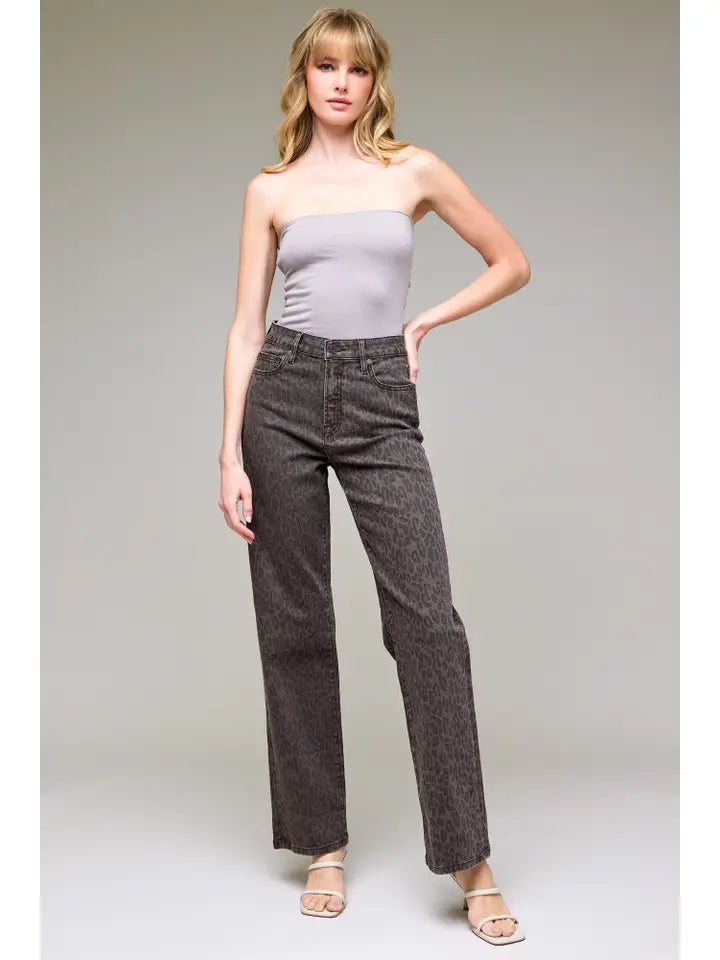 Hidden Jeans Brown Cheetah High Rise Stretch Classic Straight Leg