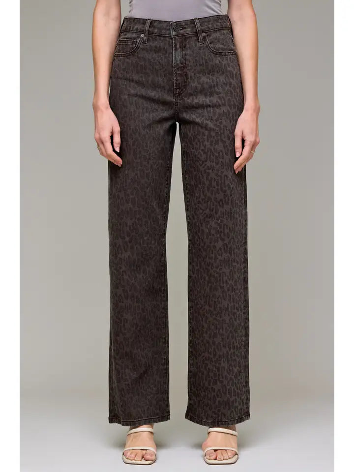 Hidden Jeans Brown Cheetah High Rise Stretch Classic Straight Leg