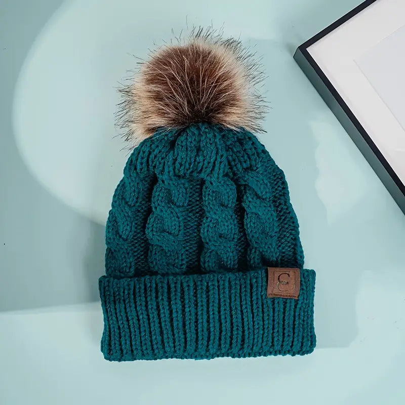 Classic Ribbed Knitted Beanie With Pom, multiple colors