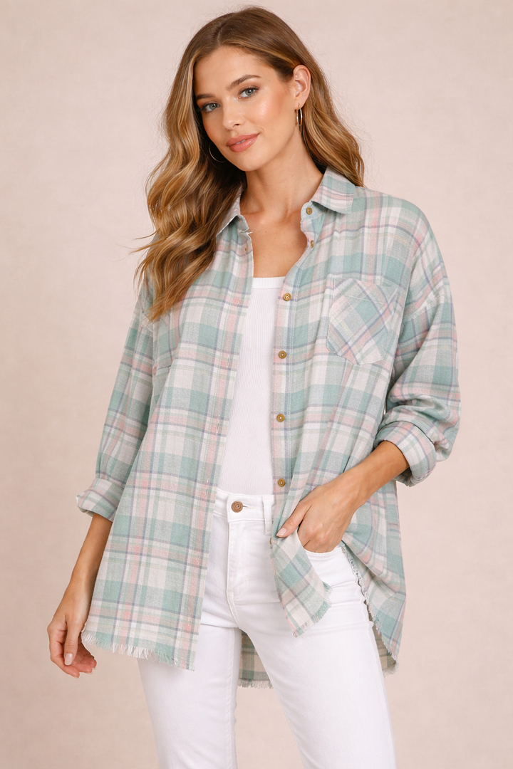 Plaid Button Down Collared Shirt