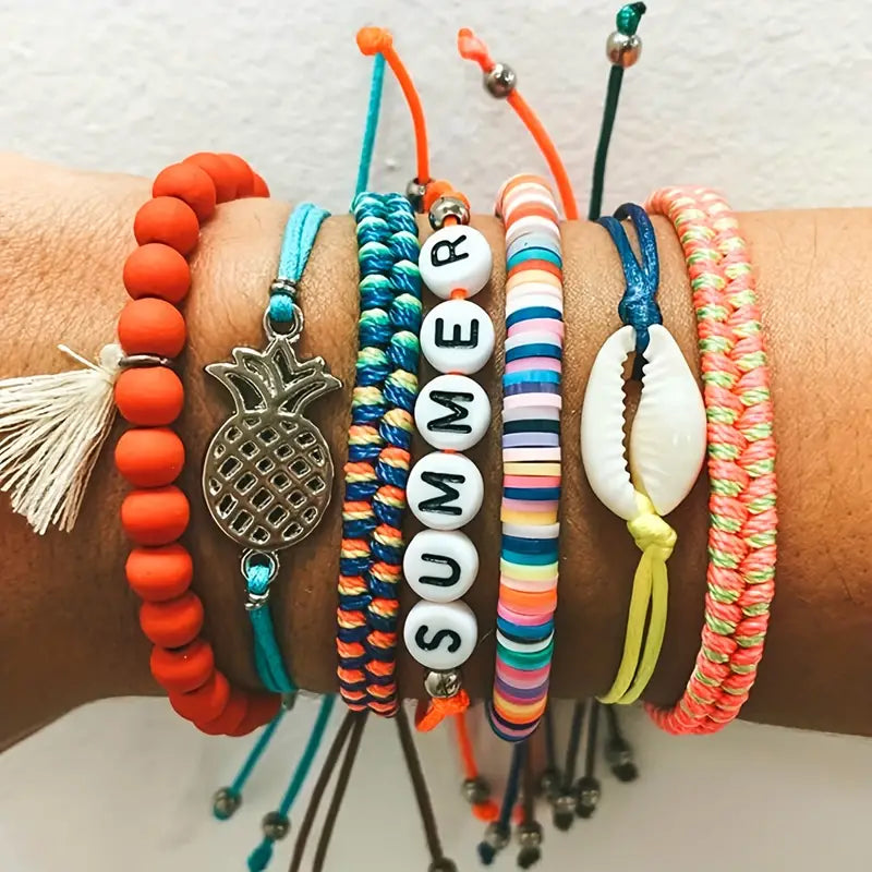 Summer Boho colorful beaded bracelet stack set