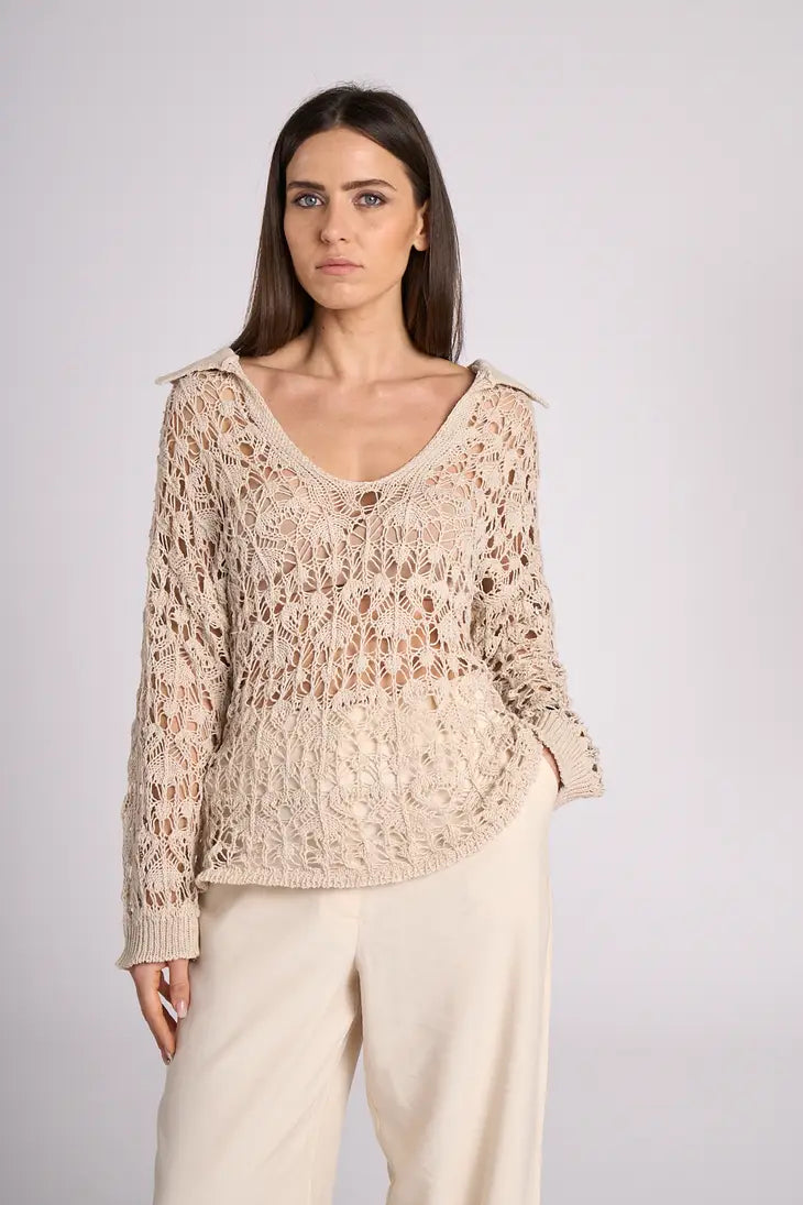 Oversize Crochet Style Polo - Ines - 22 Palms Boutique