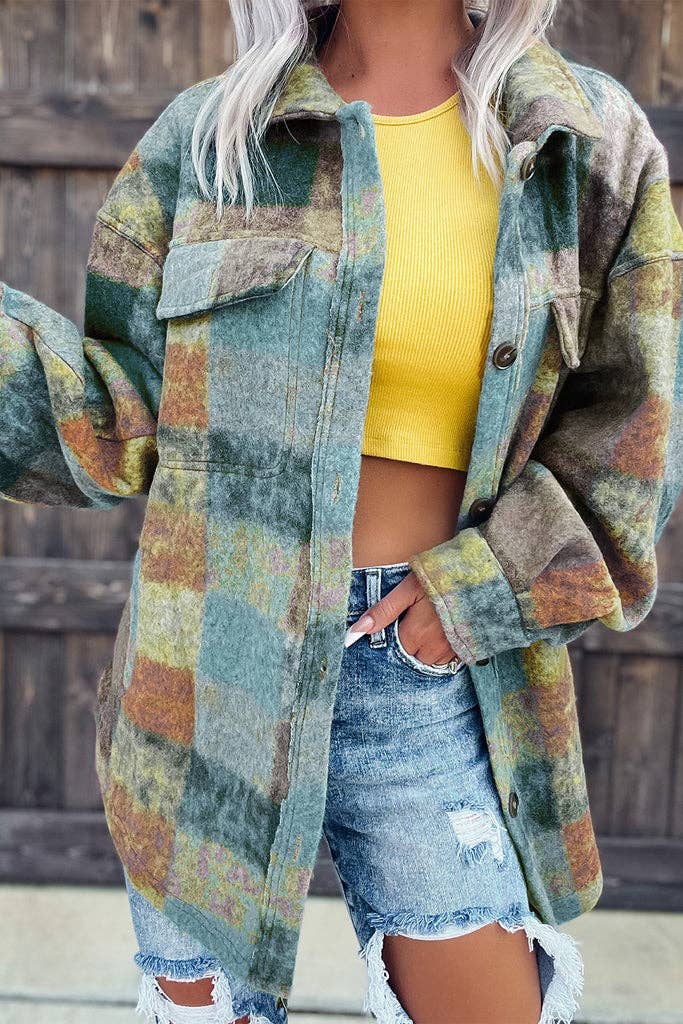 Brushed Plaid Pocketed Oversize Shacket