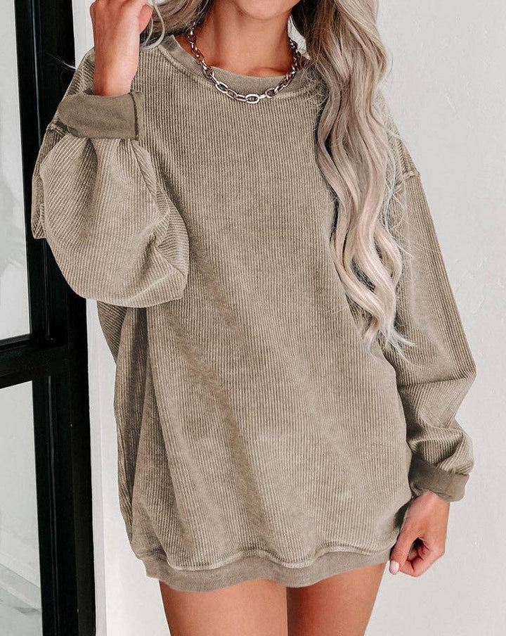 Washed Ribbed Pullover Sweatshirt - 22 Palms Boutique