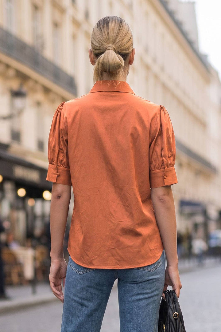 Ruched Front Button Up Blouse in Sienna