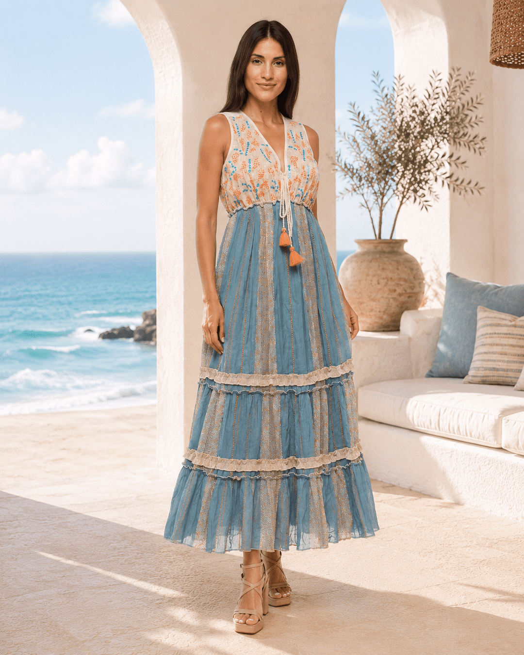 Aegean Lace Cotton Dress - 22 Palms Boutique